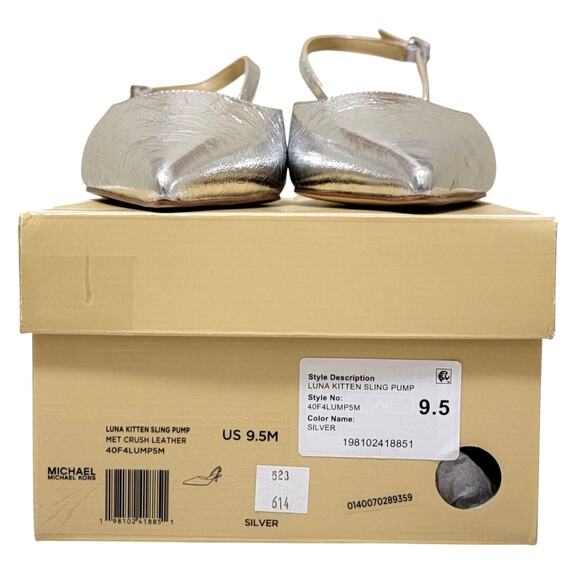 Michael Michael Kors Pump Heels Luna Kitten Slingback Size US 9.5M Silver Metal - Picture 6 of 6